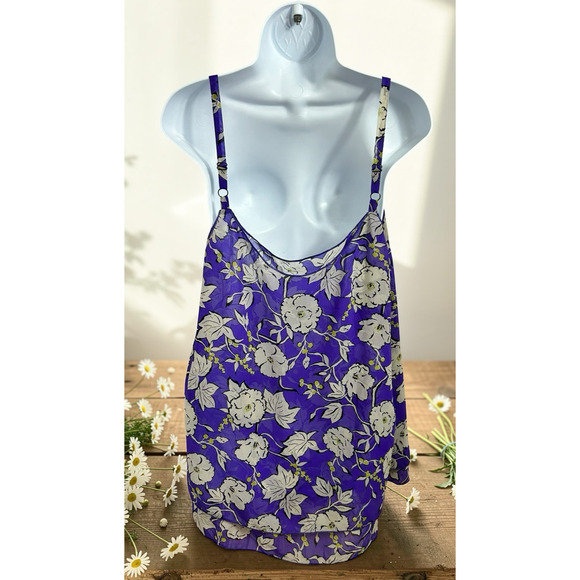 Cabi Purple Floral Sleeveless Blouse Sz XL Long Layered Top Adjustable Straps - Picture 5 of 6